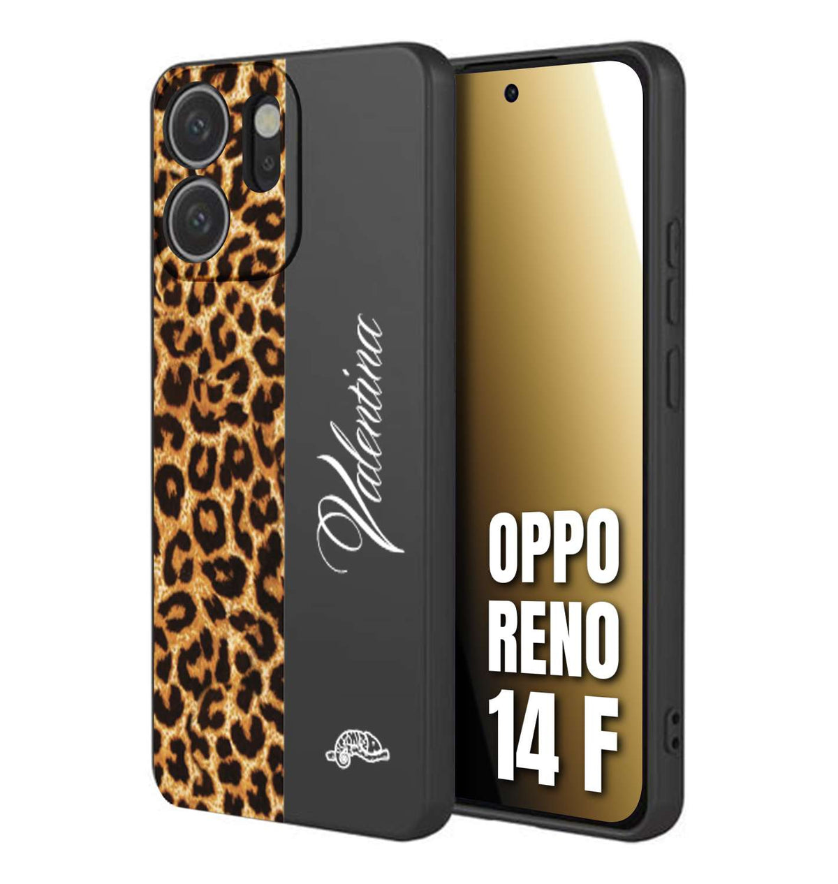 CUSTOMIZZA - Custodia cover nera morbida in tpu compatibile per Oppo Reno 14 F custom nome scritta leopardato maculato donna marrone leopard