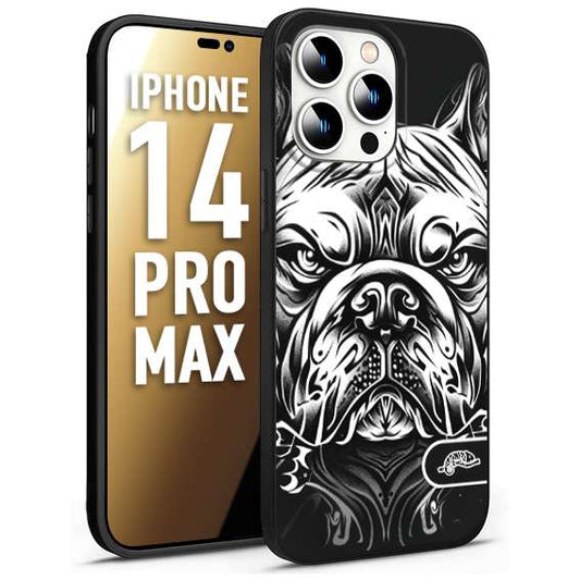 CUSTOMIZZA - Custodia cover nera morbida in tpu compatibile per iPhone 14 PRO MAX bulldog bianco a rilievo disegnato tattoo tatuaggio