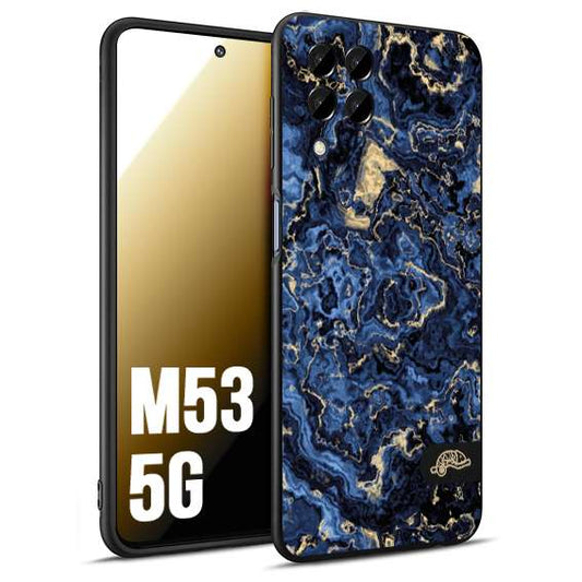 CUSTOMIZZA - Custodia cover nera morbida in tpu compatibile per Samsung M53 5G effetto marmo marble blu venature dorato psichedelico