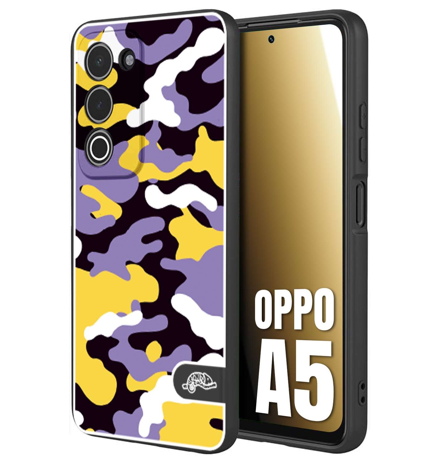 CUSTOMIZZA - Custodia cover nera morbida in tpu compatibile per Oppo A5 camouflage mimetico militare viola lilla giallo