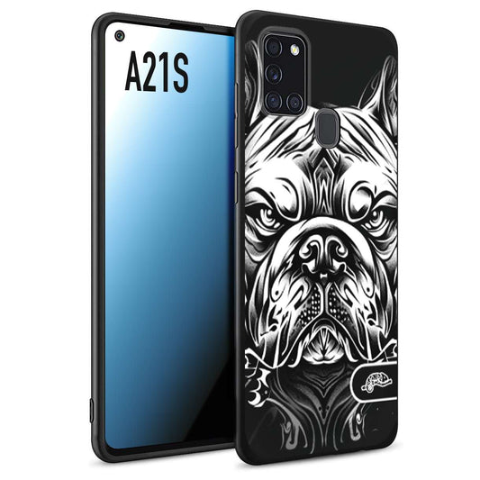 CUSTOMIZZA - Custodia cover nera morbida in tpu compatibile per Samsung A21S bulldog bianco a rilievo disegnato tattoo tatuaggio