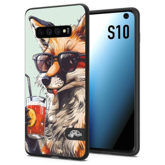 CUSTOMIZZA - Custodia cover nera morbida in tpu compatibile per Samsung S10 estate disegnata cocktails animali simpatici fox volpe negroni