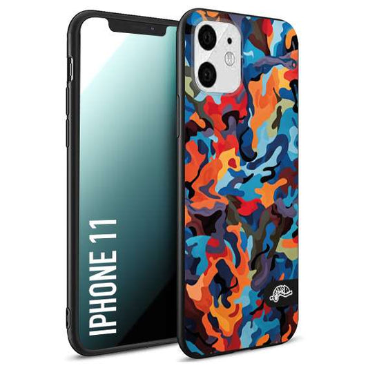 CUSTOMIZZA - Custodia cover nera morbida in tpu compatibile per iPhone 11 camouflage mimetico militare moderno blu arancio rosso