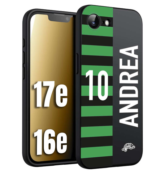 CUSTOMIZZA - Custodia cover nera morbida in tpu compatibile per iPhone 16E - 17E personalizzata calcio football nome e numero calciatori neroverde