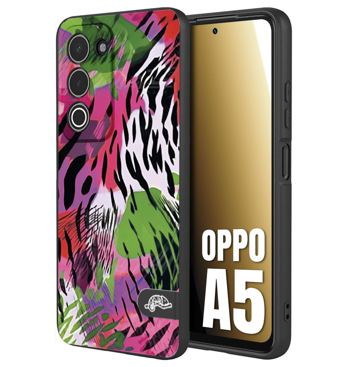 CUSTOMIZZA - Custodia cover nera morbida in tpu compatibile per Oppo A5 leopardato tigrato tiger colorata summer color verde fucsia