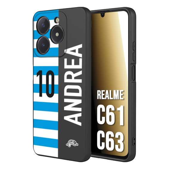 CUSTOMIZZA - Custodia cover nera morbida in tpu compatibile per Oppo C61 - C63 personalizzata calcio football nome e numero calciatori biancazzurri