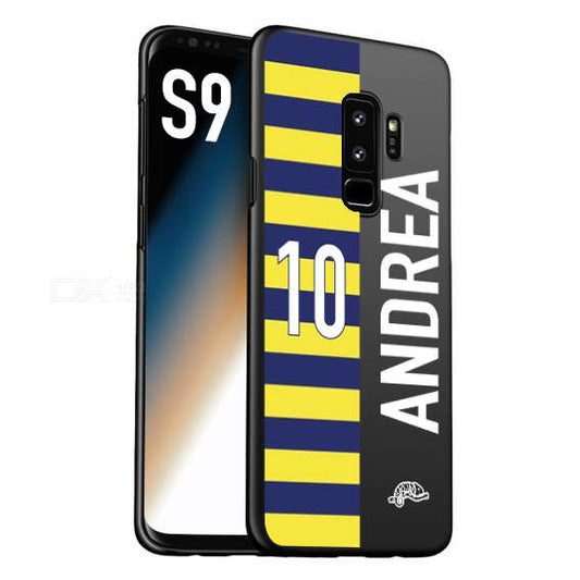 CUSTOMIZZA - Custodia cover nera morbida in tpu compatibile per Samsung S9 personalizzata calcio football nome e numero calciatori giallo blu