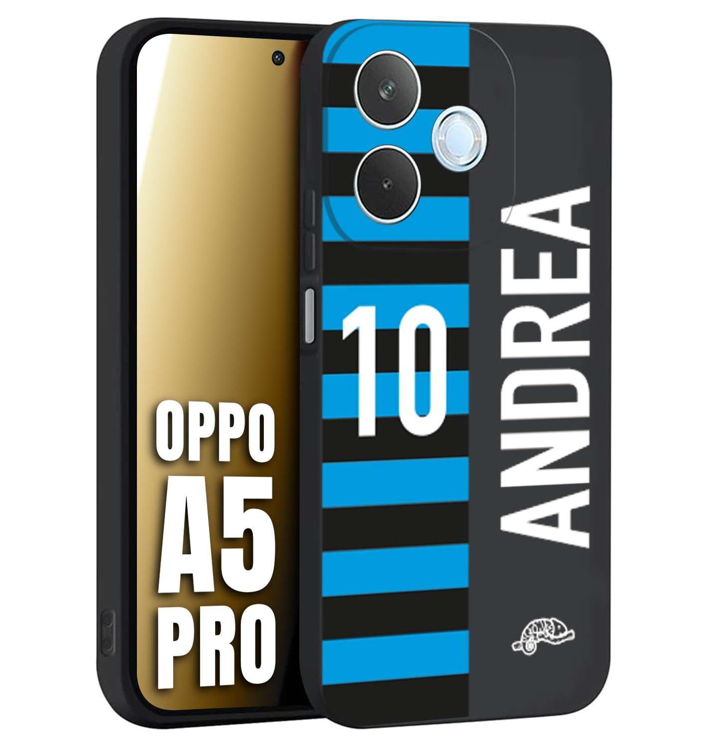 CUSTOMIZZA - Custodia cover nera morbida in tpu compatibile per Oppo A5 PRO personalizzata calcio football nome e numero calciatori nerazzurra