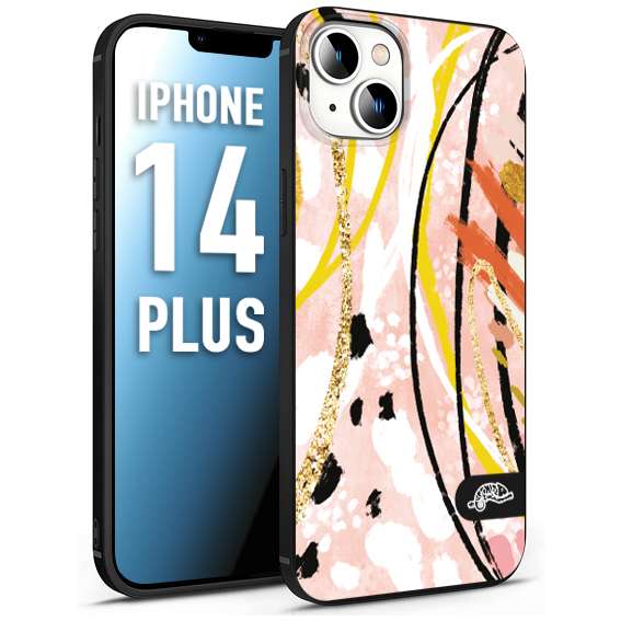 CUSTOMIZZA - Custodia cover nera morbida in tpu compatibile per iPhone 14 PLUS fiori astratti donna zebrato leopardato fantasia dorata gialla rosa colorata