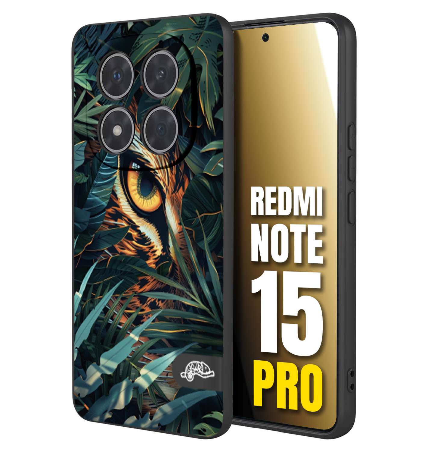 CUSTOMIZZA - Custodia cover nera morbida in tpu compatibile per Xiaomi Redmi Note 15 PRO animali color giungla tropicale occhio di giaguaro felino disegnato