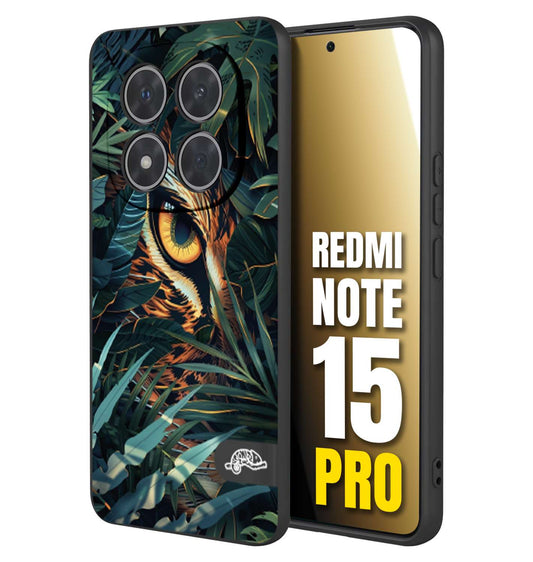 CUSTOMIZZA - Custodia cover nera morbida in tpu compatibile per Xiaomi Redmi Note 15 PRO animali color giungla tropicale occhio di giaguaro felino disegnato