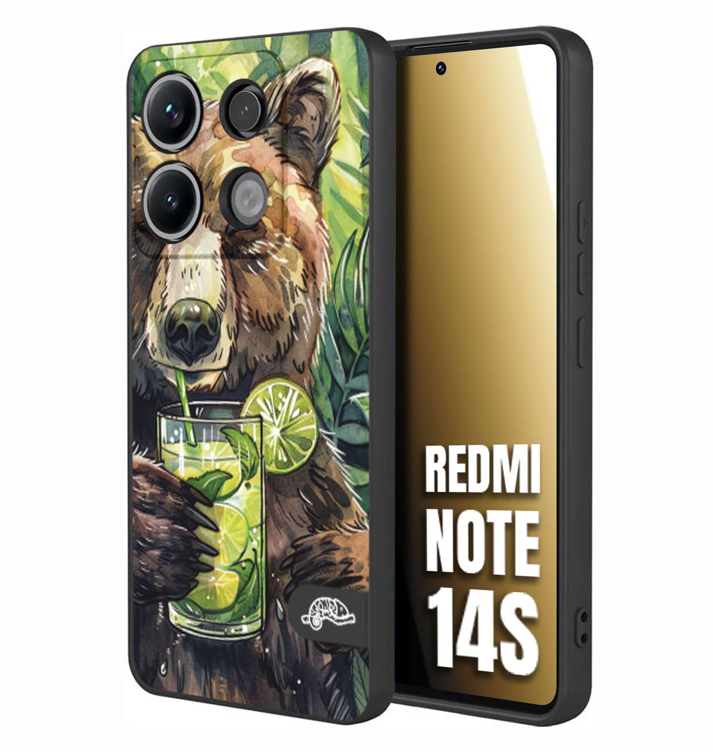 CUSTOMIZZA - Custodia cover nera morbida in tpu compatibile per Xiaomi Redmi Note 14S fiori estate disegnata cocktails animali simpatici orso bear negroni