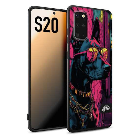 CUSTOMIZZA - Custodia cover nera morbida in tpu compatibile per Samsung S20 animali cyberpunk dobermann cane street dog fucsia blu