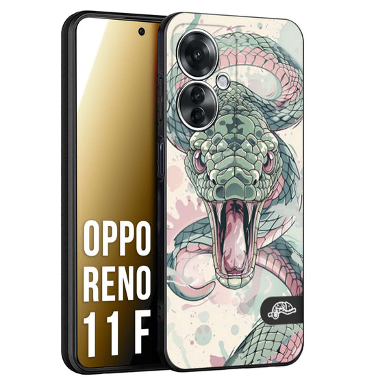 CUSTOMIZZA - Custodia cover nera morbida in tpu compatibile per Oppo Reno 11 F 5G snake pink green serpente tatuaggio tattoo disegnato a mano