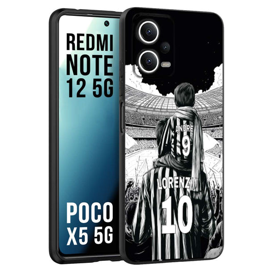 CUSTOMIZZA - Custodia cover nera morbida in tpu compatibile per Xiaomi Redmi Note 12 5G - POCO X5 5G personalizzata calcio football nome e numero calciatori bianconeri bianca e nera