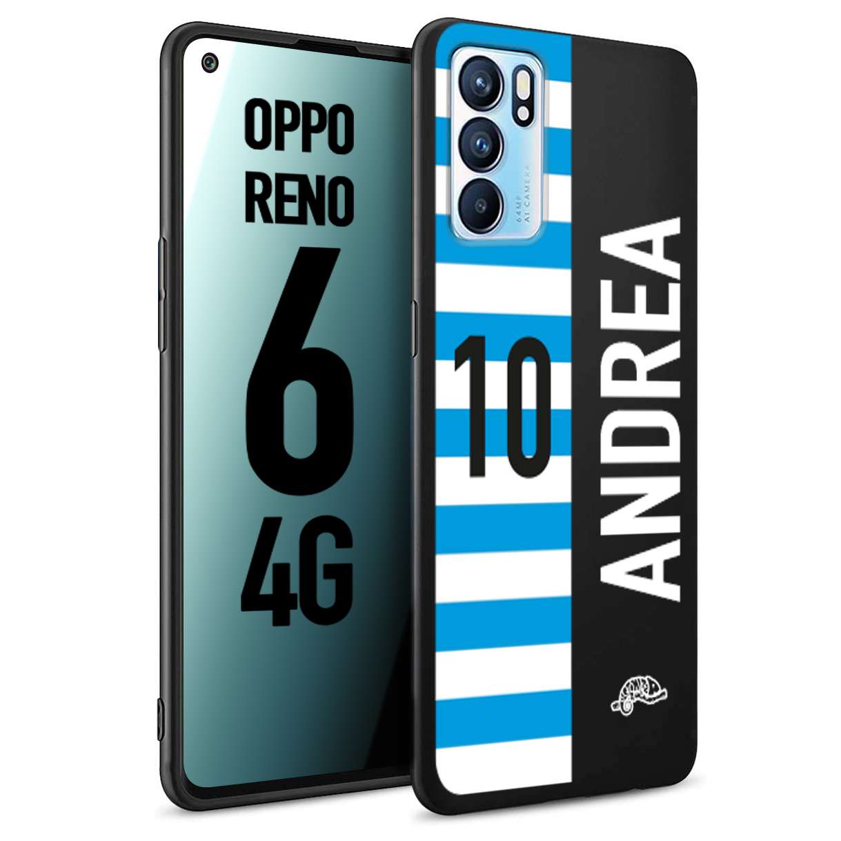 CUSTOMIZZA - Custodia cover nera morbida in tpu compatibile per Oppo Reno 6 4G personalizzata calcio football nome e numero calciatori biancazzurri