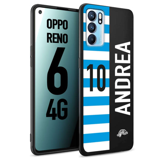 CUSTOMIZZA - Custodia cover nera morbida in tpu compatibile per Oppo Reno 6 4G personalizzata calcio football nome e numero calciatori biancazzurri