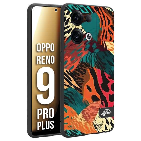 CUSTOMIZZA - Custodia cover nera morbida in tpu compatibile per Oppo Reno 9 PRO PLUS leopardato tigrato tiger colorata summer arancio verde fucsia