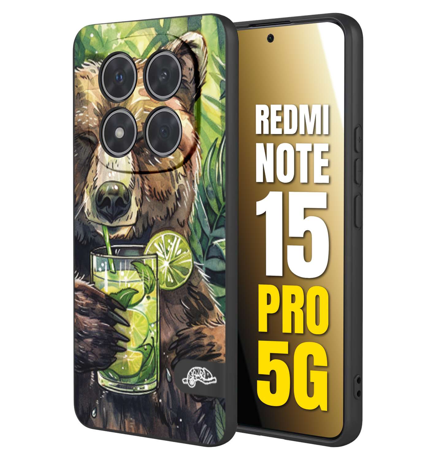 CUSTOMIZZA - Custodia cover nera morbida in tpu compatibile per Xiaomi Redmi Note 15 PRO 5G fiori estate disegnata cocktails animali simpatici orso bear negroni