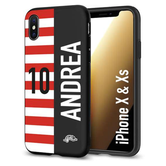 CUSTOMIZZA - Custodia cover nera morbida in tpu compatibile per iPhone X - Xs personalizzata calcio football nome e numero calciatori bianco rossa