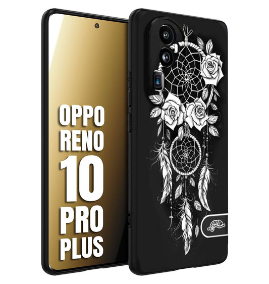 CUSTOMIZZA - Custodia cover nera morbida in tpu compatibile per Oppo Reno 10 PRO PLUS acchiappasogni dreamcatcher black and white bianco a rilievo disegnato tattoo tatuaggio