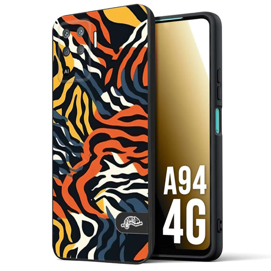 CUSTOMIZZA - Custodia cover nera morbida in tpu compatibile per Oppo A94 4G leopardato maculato tigrato tiger colorata gialla blu arancio