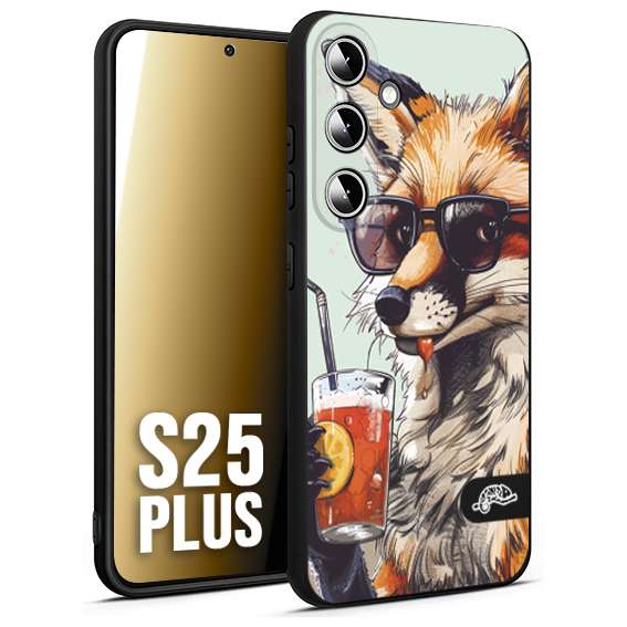 CUSTOMIZZA - Custodia cover nera morbida in tpu compatibile per Samsung S25 PLUS estate disegnata cocktails animali simpatici fox volpe negroni