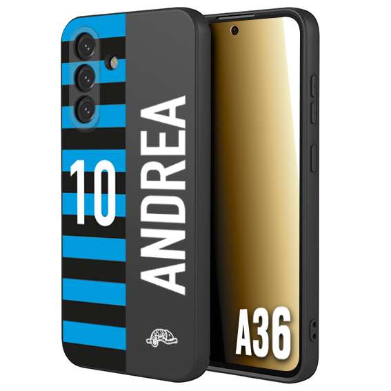 CUSTOMIZZA - Custodia cover nera morbida in tpu compatibile per Samsung A36 personalizzata calcio football nome e numero calciatori nerazzurra