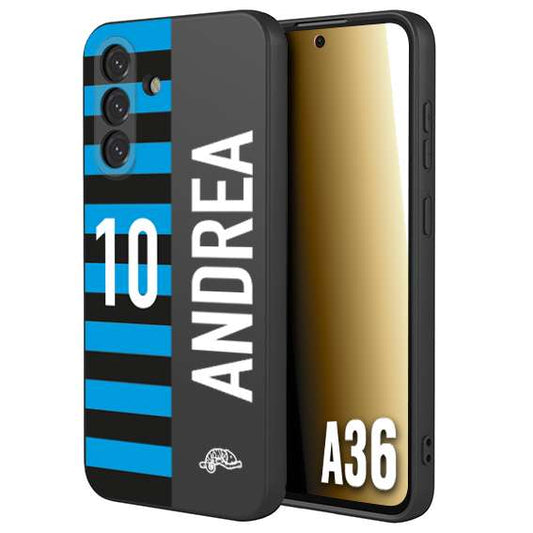 CUSTOMIZZA - Custodia cover nera morbida in tpu compatibile per Samsung A36 personalizzata calcio football nome e numero calciatori nerazzurra