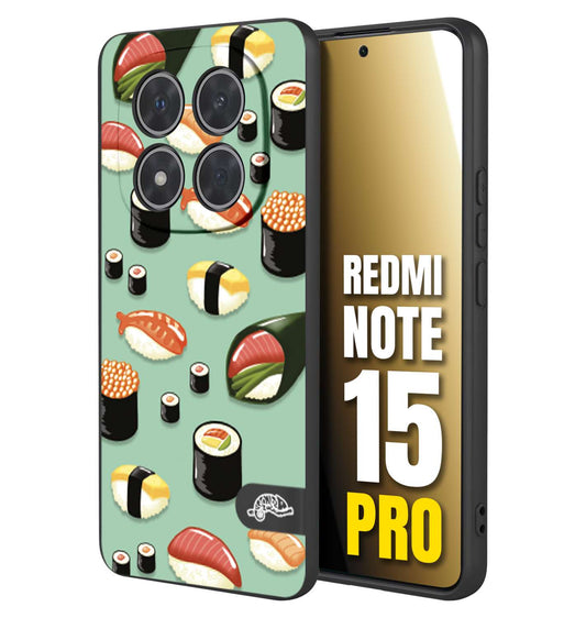 CUSTOMIZZA - Custodia cover nera morbida in tpu compatibile per Xiaomi Redmi Note 15 PRO sushi disegni giapponese nighiri acquamarina verde