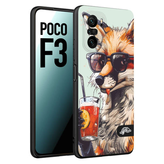 CUSTOMIZZA - Custodia cover nera morbida in tpu compatibile per Xiaomi Poco F3 estate disegnata cocktails animali simpatici fox volpe negroni