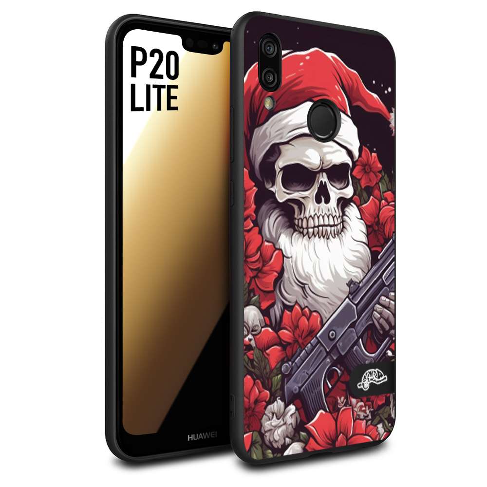 CUSTOMIZZA - Custodia cover nera morbida in tpu compatibile per Huawei P20 LITE teschio natale santa claus fiori tattoo disegnato