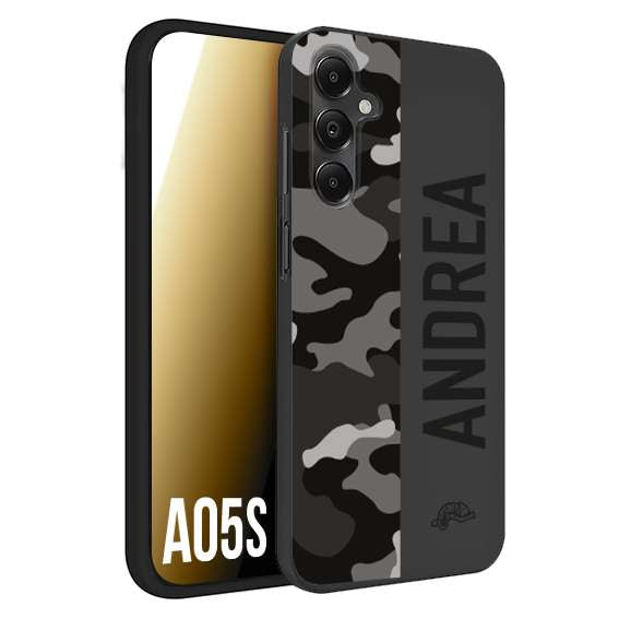 CUSTOMIZZA - Custodia cover nera morbida in tpu compatibile per Samsung A05S camouflage mimetico militare personalizzata nome