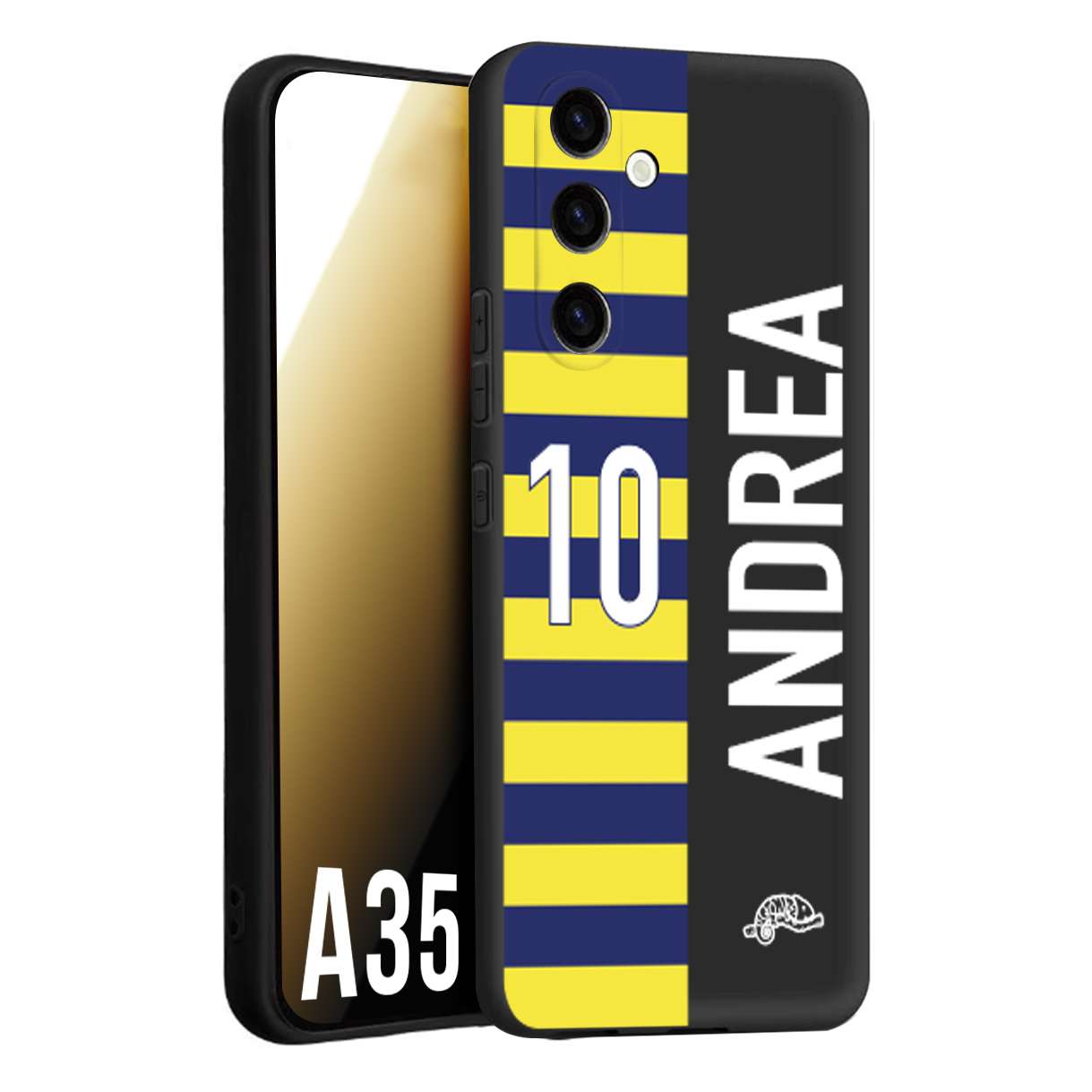 CUSTOMIZZA - Custodia cover nera morbida in tpu compatibile per Samsung A35 5G personalizzata calcio football nome e numero calciatori giallo blu