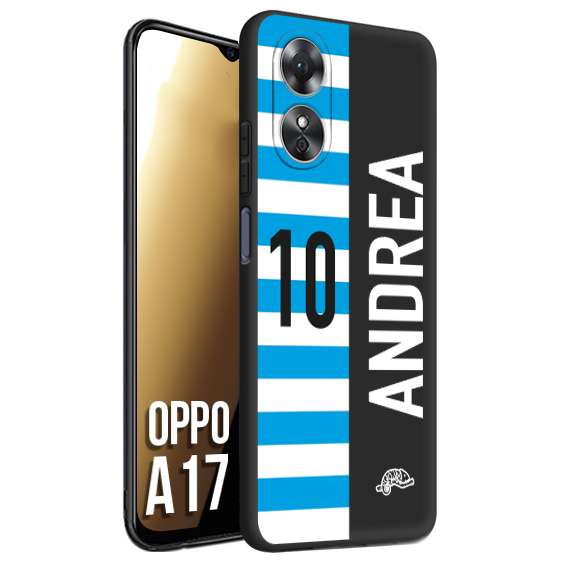 CUSTOMIZZA - Custodia cover nera morbida in tpu compatibile per Oppo A17 personalizzata calcio football nome e numero calciatori biancazzurri