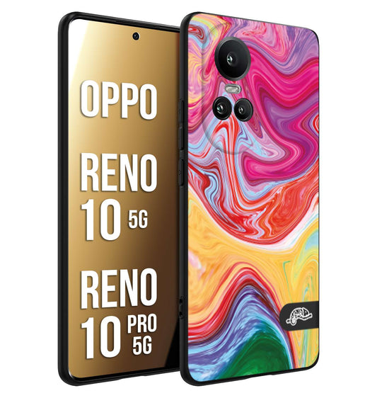 CUSTOMIZZA - Custodia cover nera morbida in tpu compatibile per Oppo Reno 10 5G - 10 PRO 5G colorata fantasia vortice marmo onde verde fucsia gialla