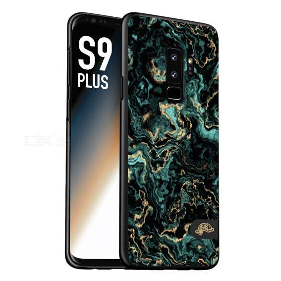 CUSTOMIZZA - Custodia cover nera morbida in tpu compatibile per Samsung S9 PLUS effetto marmo marble verde green venature dorato pietra