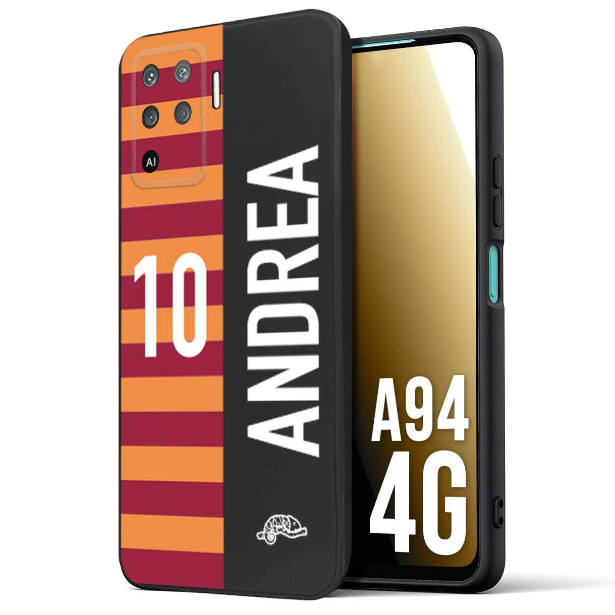 CUSTOMIZZA - Custodia cover nera morbida in tpu compatibile per Oppo A94 4G personalizzata calcio football nome e numero calciatori giallo rossi