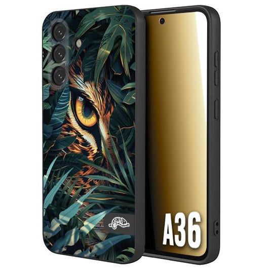 CUSTOMIZZA - Custodia cover nera morbida in tpu compatibile per Samsung A36 animali color giungla tropicale occhio di giaguaro felino disegnato