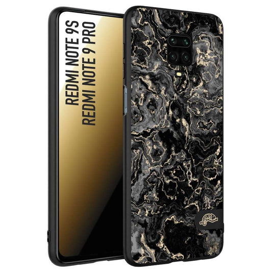 CUSTOMIZZA - Custodia cover nera morbida in tpu compatibile per Xiaomi Redmi Note 9S - Note 9 PRO effetto marmo marble nero black venature dorato pietra