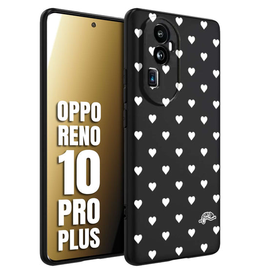 CUSTOMIZZA - Custodia cover nera morbida in tpu compatibile per Oppo Reno 10 PRO PLUS cuori pois bianchi donna pin up vintage