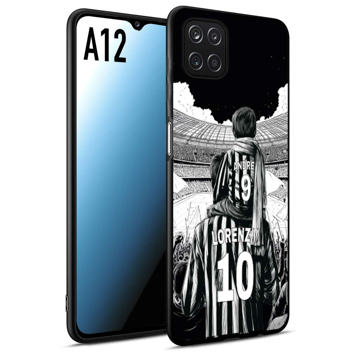 CUSTOMIZZA - Custodia cover nera morbida in tpu compatibile per Samsung A12 personalizzata calcio football nome e numero calciatori bianconeri bianca e nera