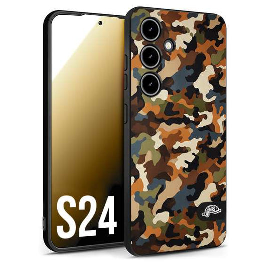 CUSTOMIZZA - Custodia cover nera morbida in tpu compatibile per Samsung S24 camouflage mimetico militare moderno blu marrone beige