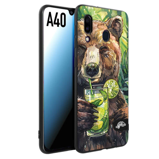 CUSTOMIZZA - Custodia cover nera morbida in tpu compatibile per Samsung A40 estate disegnata cocktails animali simpatici orso bear negroni