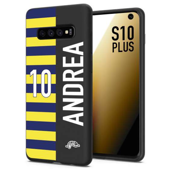 CUSTOMIZZA - Custodia cover nera morbida in tpu compatibile per Samsung S10 PLUS personalizzata calcio football nome e numero calciatori giallo blu