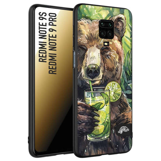 CUSTOMIZZA - Custodia cover nera morbida in tpu compatibile per Xiaomi Redmi Note 9S - Note 9 PRO fiori estate disegnata cocktails animali simpatici orso bear negroni