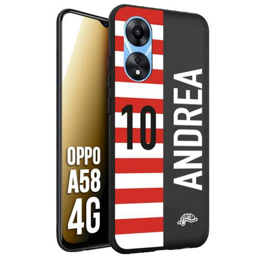 CUSTOMIZZA - Custodia cover nera morbida in tpu compatibile per Oppo A58 4G personalizzata calcio football nome e numero calciatori bianco rossa