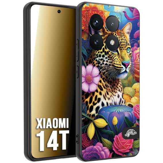CUSTOMIZZA - Custodia cover nera morbida in tpu compatibile per Xiaomi 14T astratti donna flower fantasia leopardo ghepardo animali colorati