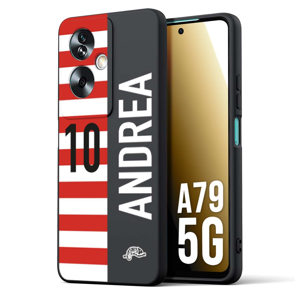 CUSTOMIZZA - Custodia cover nera morbida in tpu compatibile per Oppo A79 5G personalizzata calcio football nome e numero calciatori bianco rossa