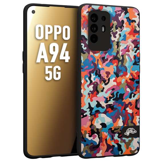 CUSTOMIZZA - Custodia cover nera morbida in tpu compatibile per Oppo A94 5G camouflage mimetico militare moderno blu arancio rosa